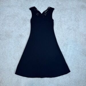 Barbara Lesser Black Cotton Macrame Back A-Line Dress XS Made in USA